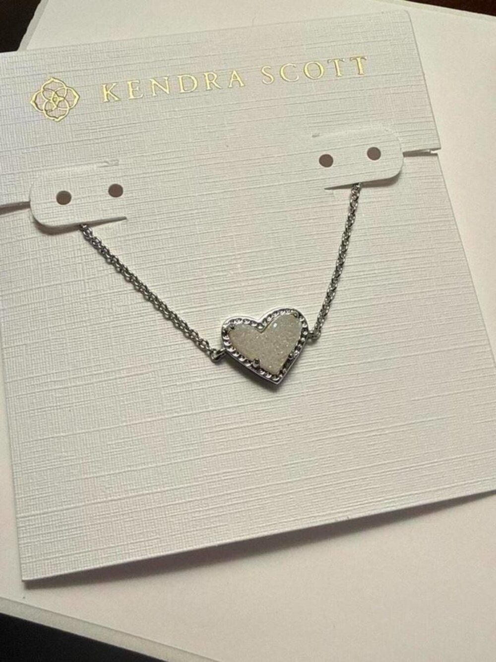 Kendra Scott Silver Heart Bracelet with White Drusy Heart